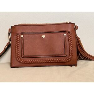 Melie Bianco Sawyer clutch with a braided front pocket, Vegan Leather
